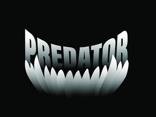 the image of teeth and the inscription "Predator" in white on black for printing on masks, T-shirts, posters, stickers and other illustrations.
