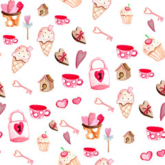 Watercolor set of cute elements