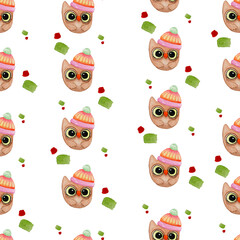 Watercolor hand painted owls illustration