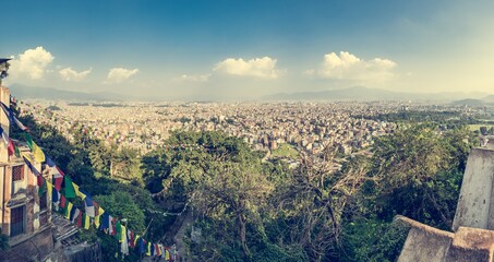 Panoramic cityscape of Kathmandu during the day.