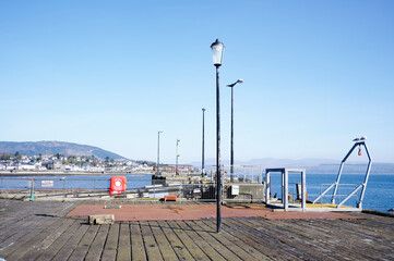 Abandoned old Victorian wooden pier building at Dunoon