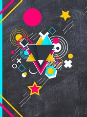 Blackboard with chalk; geometry; heart; circle; school; star; album; pencil.