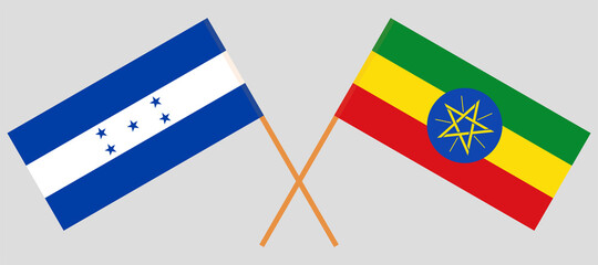 Crossed flags of Ethiopia and Honduras. Official colors. Correct proportion