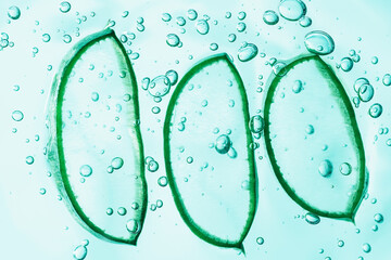 Aloe vera slice texture with gel on green background. Medicinal plant. Flat lay. Top view. Natural herbal medical plant, skincare, healthcare and beauty spa concept.