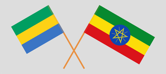 Crossed flags of Gabon and Ethiopia. Official colors. Correct proportion