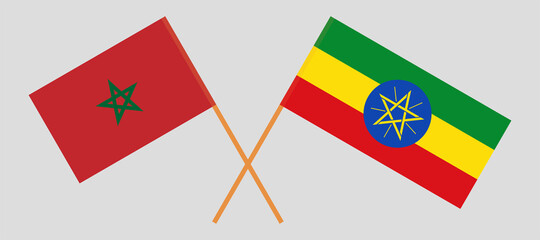 Crossed flags of Morocco and Ethiopia. Official colors. Correct proportion