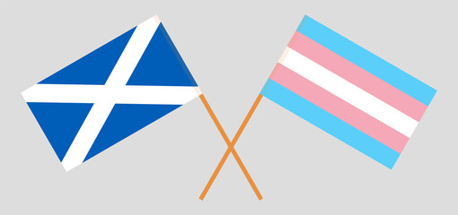 Crossed flags of Scotland and transgender pride. Official colors. Correct proportion