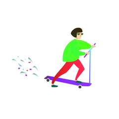 Vector image of a girl cat on a scooter