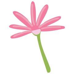 Vector pink flower of interesting shape with green petals. Flowers for the design of children's cards, banners, printing on fabric.
