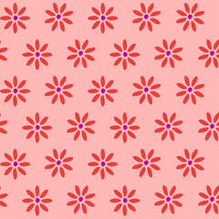 Seamless pattern with Floral Motifs in 3 colors. Pink background.