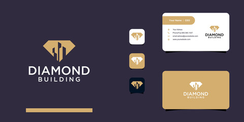 Diamond with building construction logo design template