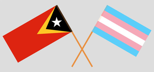 Crossed flags of East Timor and Transgender Pride. Official colors. Correct proportion