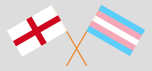 Crossed flags of England and Transgender Pride. Official colors. Correct proportion