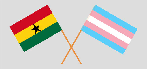 Crossed flags of Ghana and Transgender Pride. Official colors. Correct proportion