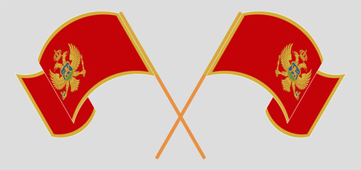 Crossed and waving flags of Montenegro