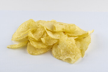 Potato chip crisps on a white background