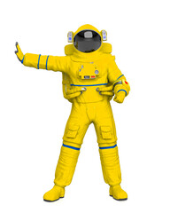 astronaut is saying stop there on white background
