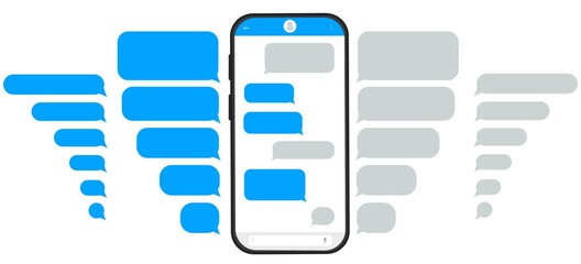 SMS messages, chat on the phone. Correspondence speech bubbles. Communication, dialogue on social networks. Text cloud for the messenger. Vector illustration.