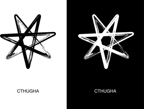 Poster in two color versions. Cthugha the Living Flame. The sign of the creature from Lovecraftian Bestiary. Great Old Ones in the Cthulhu Mythos.