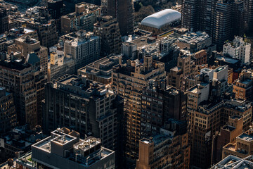 New York City - USA - Apr 3 2021: Sunny Day Bird Eye View of Midtown Manhattan