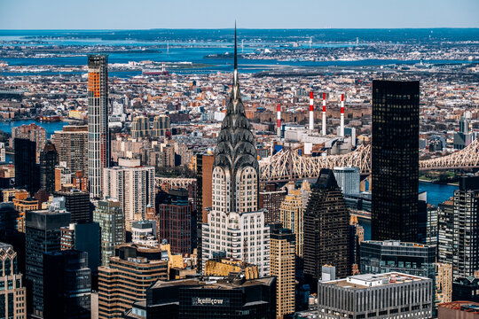 New York City - USA - Apr 3 2021: Sunny Day Close Up View of Chrysler Building Midtown Manhattan