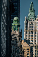 Obraz premium New York City - USA - Mar 30 2021: Close up detail of Buildings in Lower Manhattan