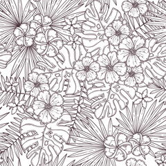 Hand drawn tropical seamless pattern Vector.
