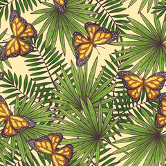 Obraz premium Hand drawn tropical seamless pattern Vector.
