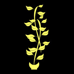 Yellow leaves and stems on black background