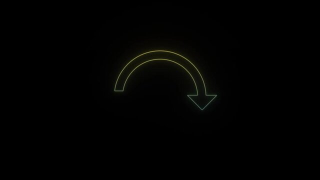 Glowing neon circle arrow on black background. 4K video for your project.