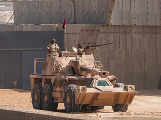 Abu Dhabi, UAE - Feb.20.2013: South African G6 Rhino mine-protected self-propelled 155mm howitzer...