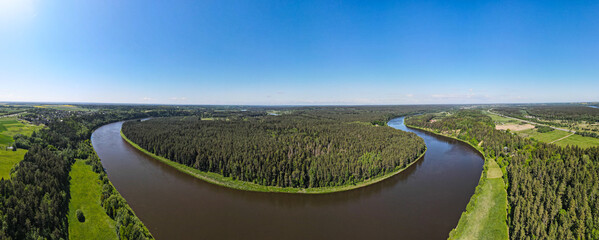 Longest river in Lithuania - Neman (Nemunas) winding in Birstonas town