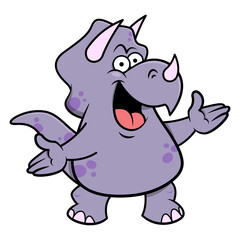 Obraz na płótnie Canvas Funny Triceratops cartoon character standing and greeting, suitable for mascot, logo, and sticker with prehistoric themes for kids