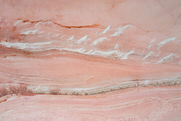 Aerial view of structures at Hutt Lagoon or Pink Lake near Port Gregory in Western Australia, Pink color created naturally by bacteria and harvested in ponds for beta-carotene