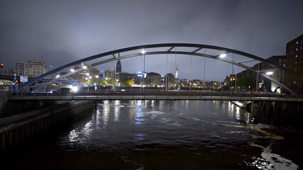 Naklejka premium View over modern Harbour City district in Hamburg at the port - travel photography