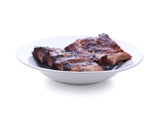 A piece of raw meat on the ribs isolated on white background