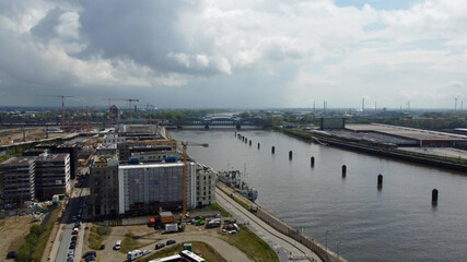 Elbe River in the City of Hamburg - Port of Hamburg from above - aerial photography