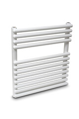 white electric towel rack. White background with soft shadow