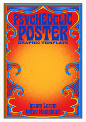 A poster template with a retro psychedelic vibe. Classic 1960s style red, yellow and blue color palette. Similar to San Francisco / Haight Ashbury music posters. - obrazy, fototapety, plakaty