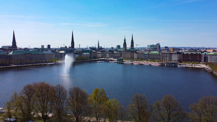 Fototapeta na wymiar The beautiful city center of Hamburg with Alster River lake - aerial photography