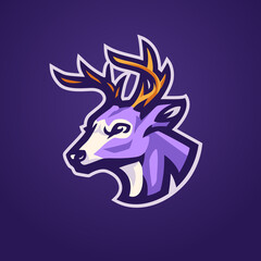 White tailed deer mascot logo. Buck animal sports logo with yellow antlers. Unique animal logo illustration concept. 