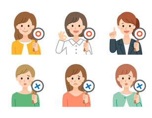 ジャッジする女性 シンプルなイラスト素材