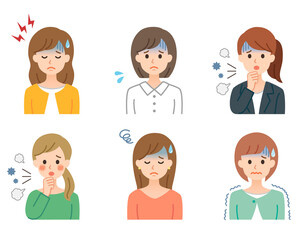 不調の女性 シンプルなイラスト素材