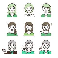 笑顔の女性1 シンプルな線画イラスト