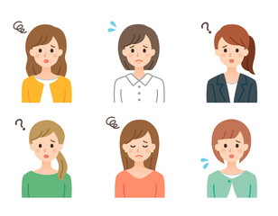 困り顔の女性 シンプルなイラスト素材