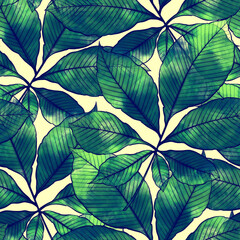 Imprints chestnut leaves seamless pattern.