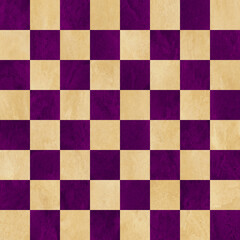 Purple and tan checkered chess board background. Polished marbled stone textured squares. Seamless.