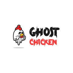 Fototapeta na wymiar Ghost Chicken Logo Design Template cartoon vector illustration