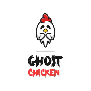 Ghost Chicken Logo Design Template cartoon vector illustration