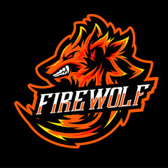 fire wolf vector template. Illustration of fire wolf esport logo design